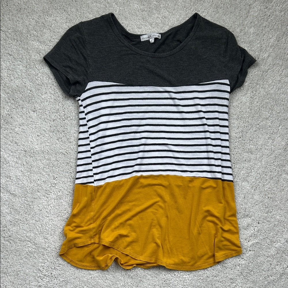 Moa Moa Charcoal and Mustard Striped Tee